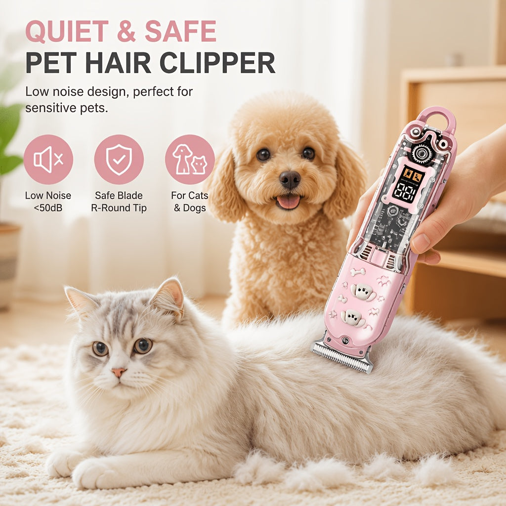 Cordless Horse Clippers with LCD Display, Rechargeable Gold Grooming Trimmer with Adjustable Blade and Separate Pink Pet Clipper Option