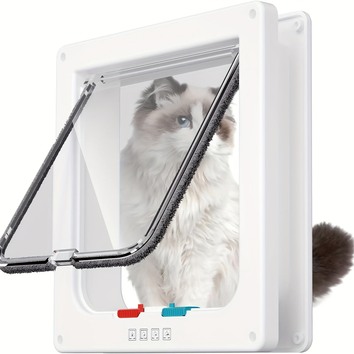 Cat Door with 4-Way Lock, Weatherproof Pet Flap for Cats and Dogs with Bonus Rainbow Ball Toy, M L XL Sizes in White, Black or Coffee