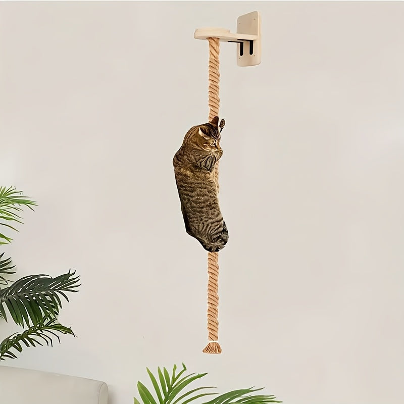 Cat Climbing Rope and Platform Set, Solid Wood Cat Furniture with 59.06 or 51.18 Inch Jute Rope Options for Indoor Exploring and Supervised Play