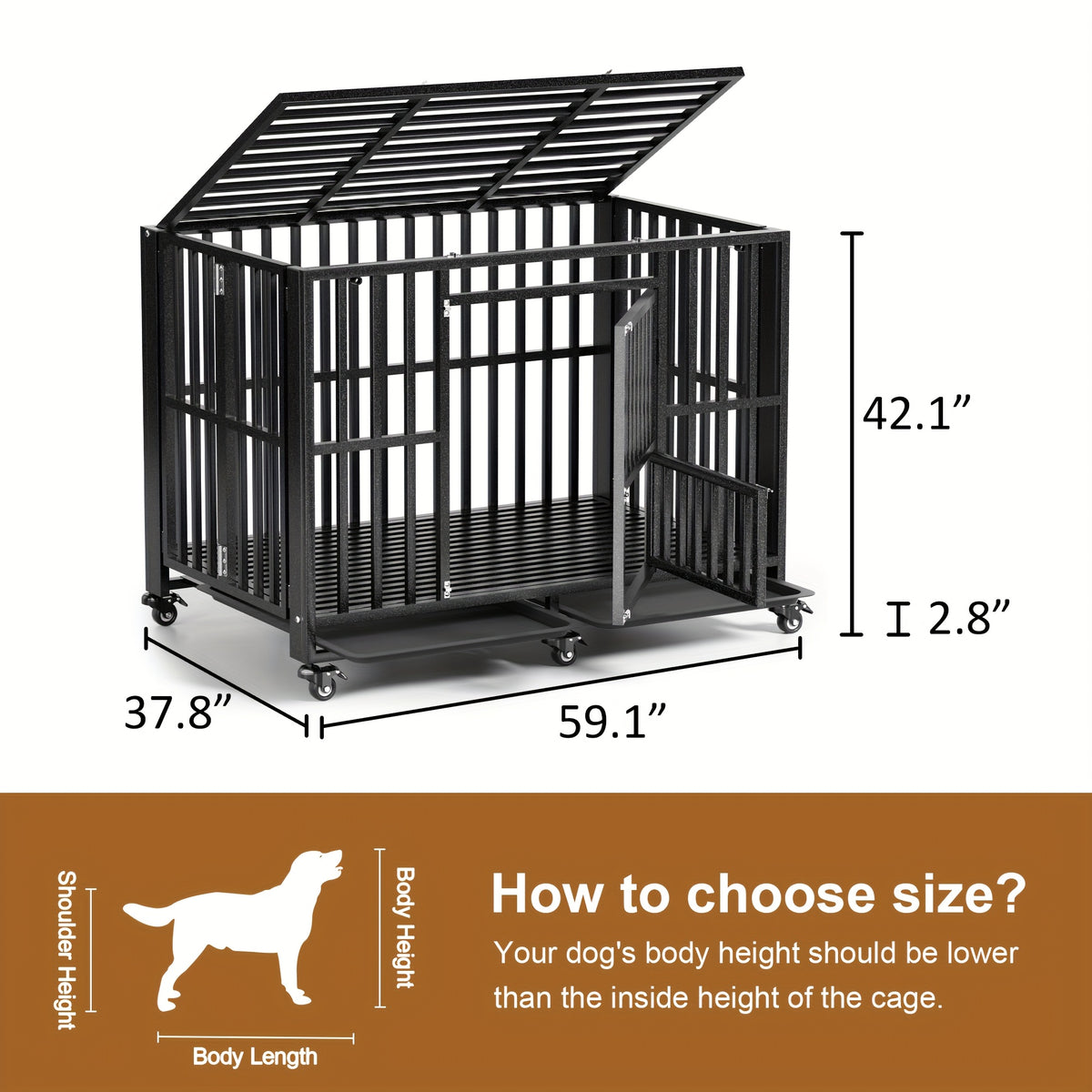 Folding Heavy Duty Dog Crate with Lockable Wheels, Double Door Pet Kennel in 38 or 43 Inch Models for Home Containment and Supervised Use