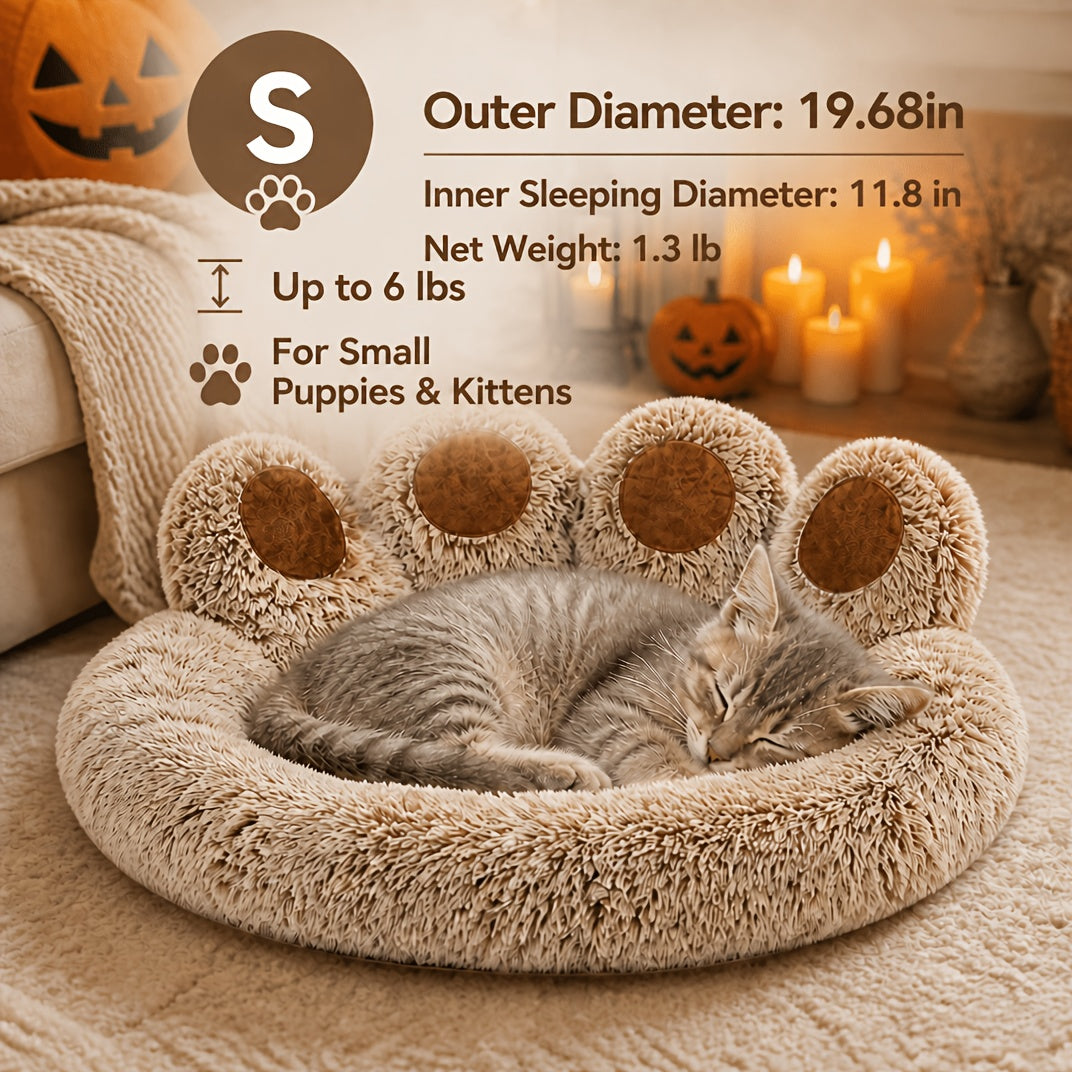 Bear Paw Dog Bed with Plush Raised Sides, Soft Cozy Cat Sleeping Cushion for Indoor Naps, Five Color Options and Six Sizes