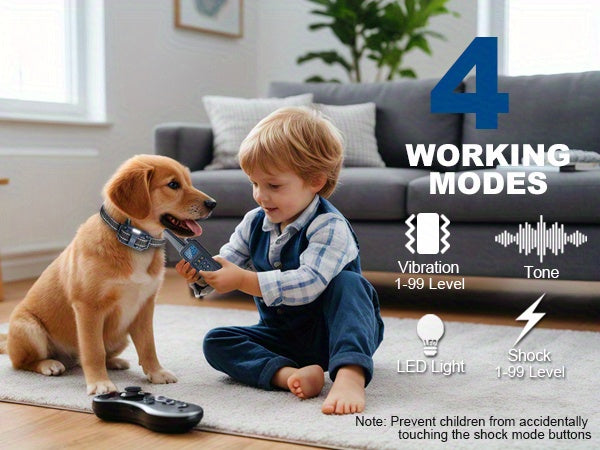 Dog Training Collar with Remote and LED Lights, Beep, Vibration and Static Stimulation Modes, Black or Blue Single-Dog and Blue Two-Dog Options