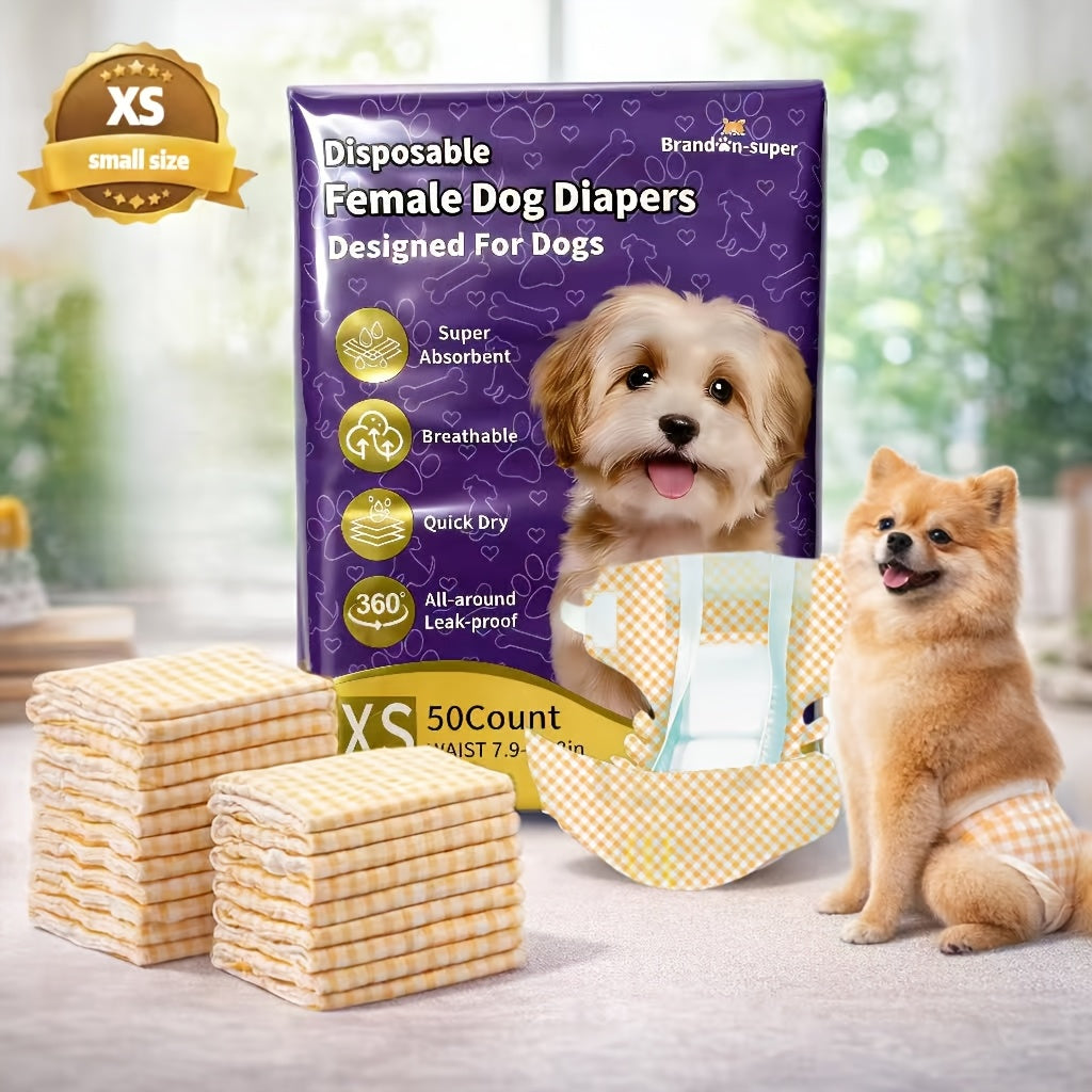 Dog Diaper Value Pack 50 Count, Disposable Absorbent Male and Female Style Options in XS S M L for Puppy Accidents and Senior Dog Hygiene Care