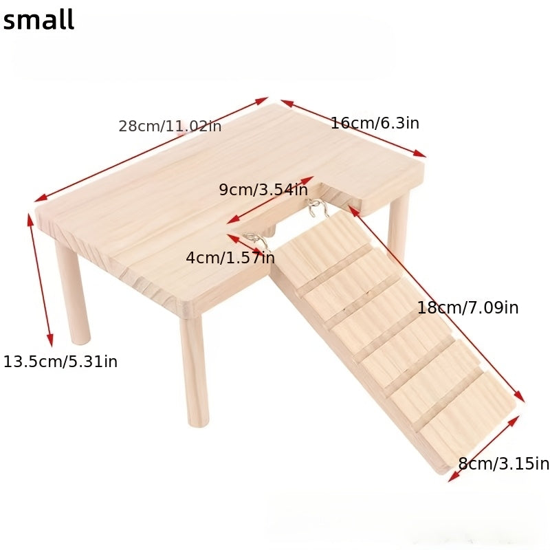 Hamster Climbing Platform with Ladder, Wooden Raised Cage Shelf and Underneath Hideaway Space for Golden Hamster Habitat Enrichment