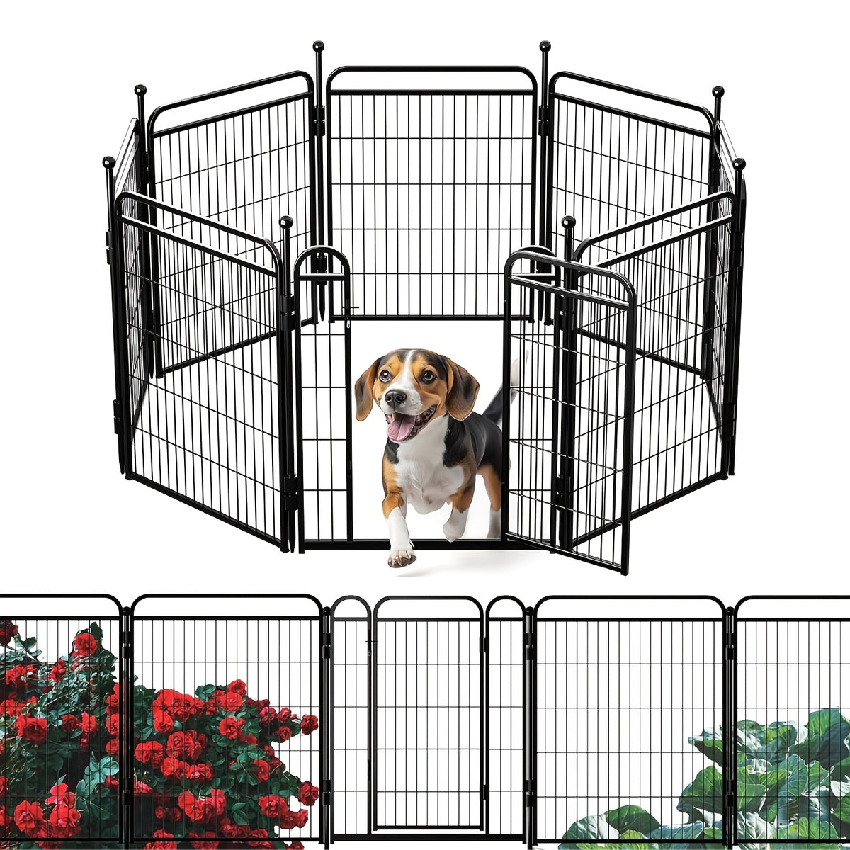 Dog Playpen with Gravity Lock Gate, 8-Panel Foldable Indoor Outdoor Pet Fence in 24 or 32 Inch Options for Small and Medium Dogs