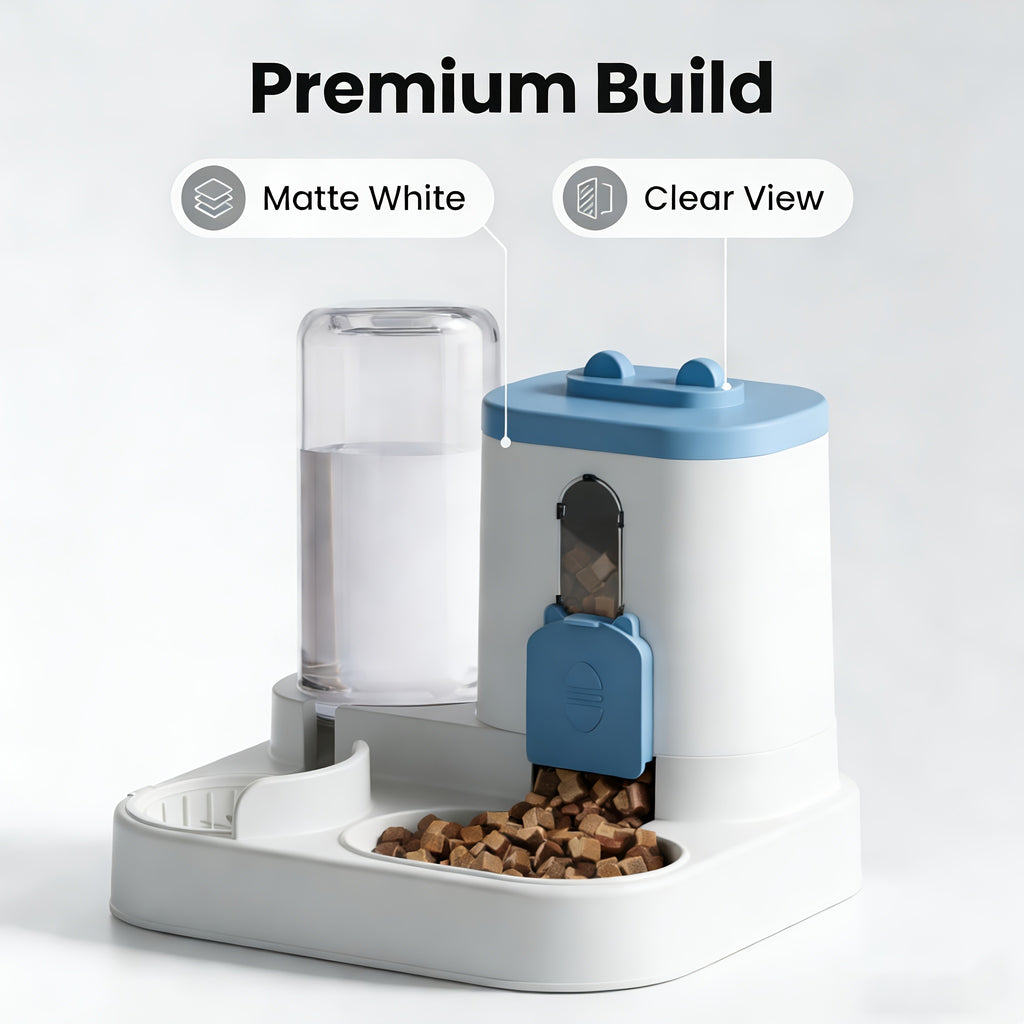 Non-Electric 2-in-1 Pet Feeder for Cats and Dogs, Space-Saving Automatic Feeding Station with Color Choices and Optional Cleaning Sponge Brush
