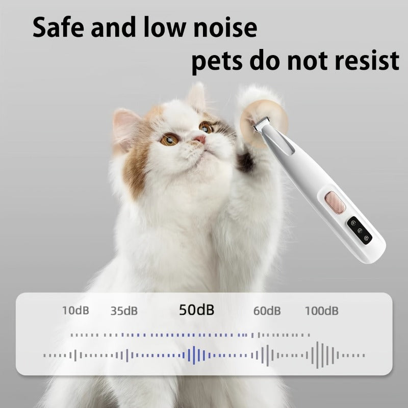 Low-Noise Pet Hair Clippers with LED Light, 4-Piece Cat and Small Dog Grooming Kit with USB Cable, Cleaning Brush and Bell for Home Trimming