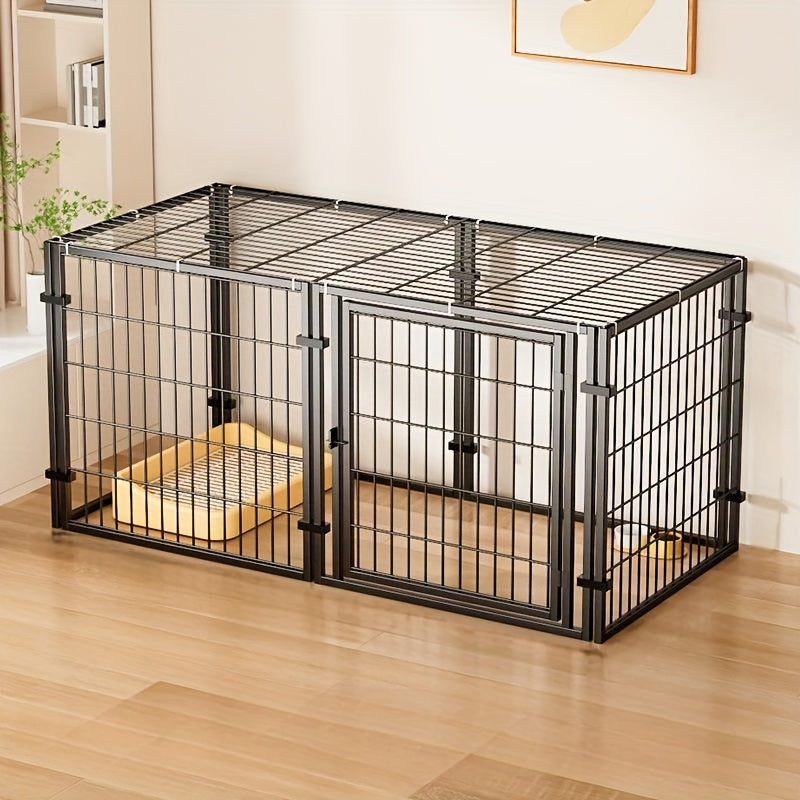 Modular Metal Dog Crate with Top Cover, 47.6-Inch Pet Cage with Configurable Door Placement and Tool-Free Panel Assembly for Home Use