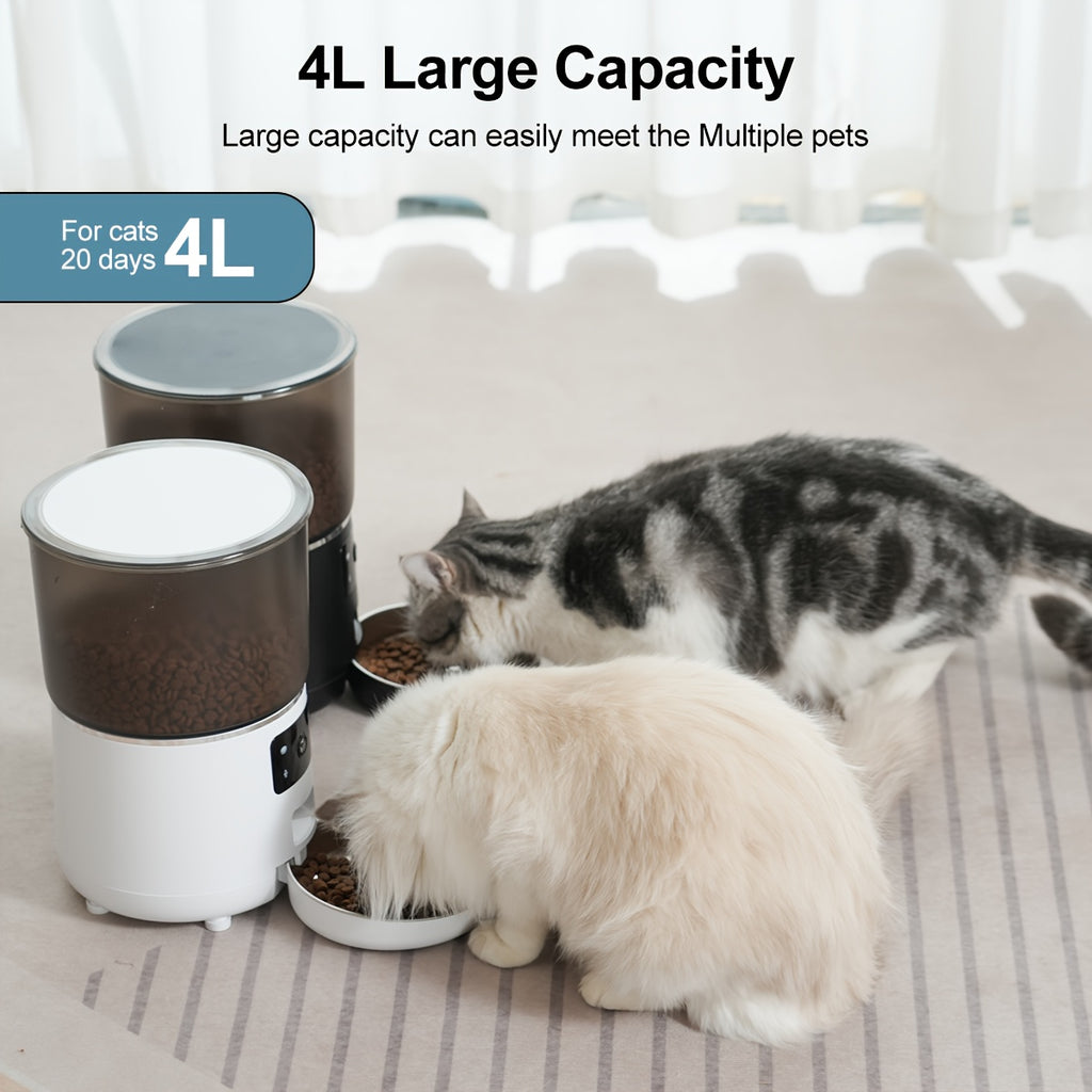 4L Automatic Pet Feeder by NPET, Cat and Dog Food Dispenser with Stainless Steel Bowl, USB or Battery Power and App or Camera Version Options