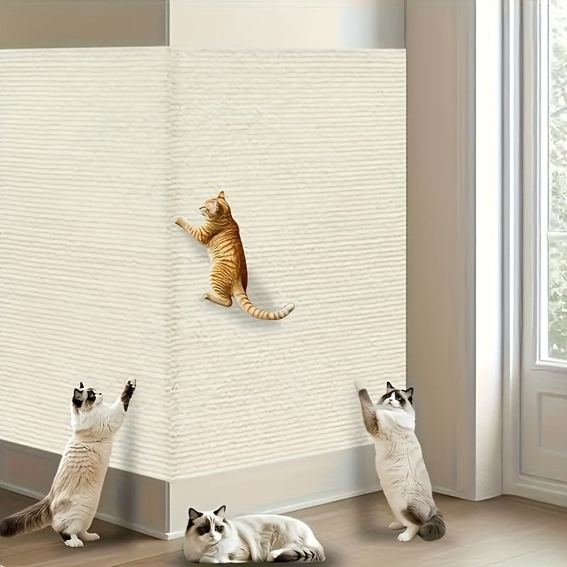 Polyester Cat Scratching Mat with Self-Adhesive Backing, Felt Scratcher Surface for Indoor Cat Activity Areas, Two Sizes and Five Neutral Color Choices