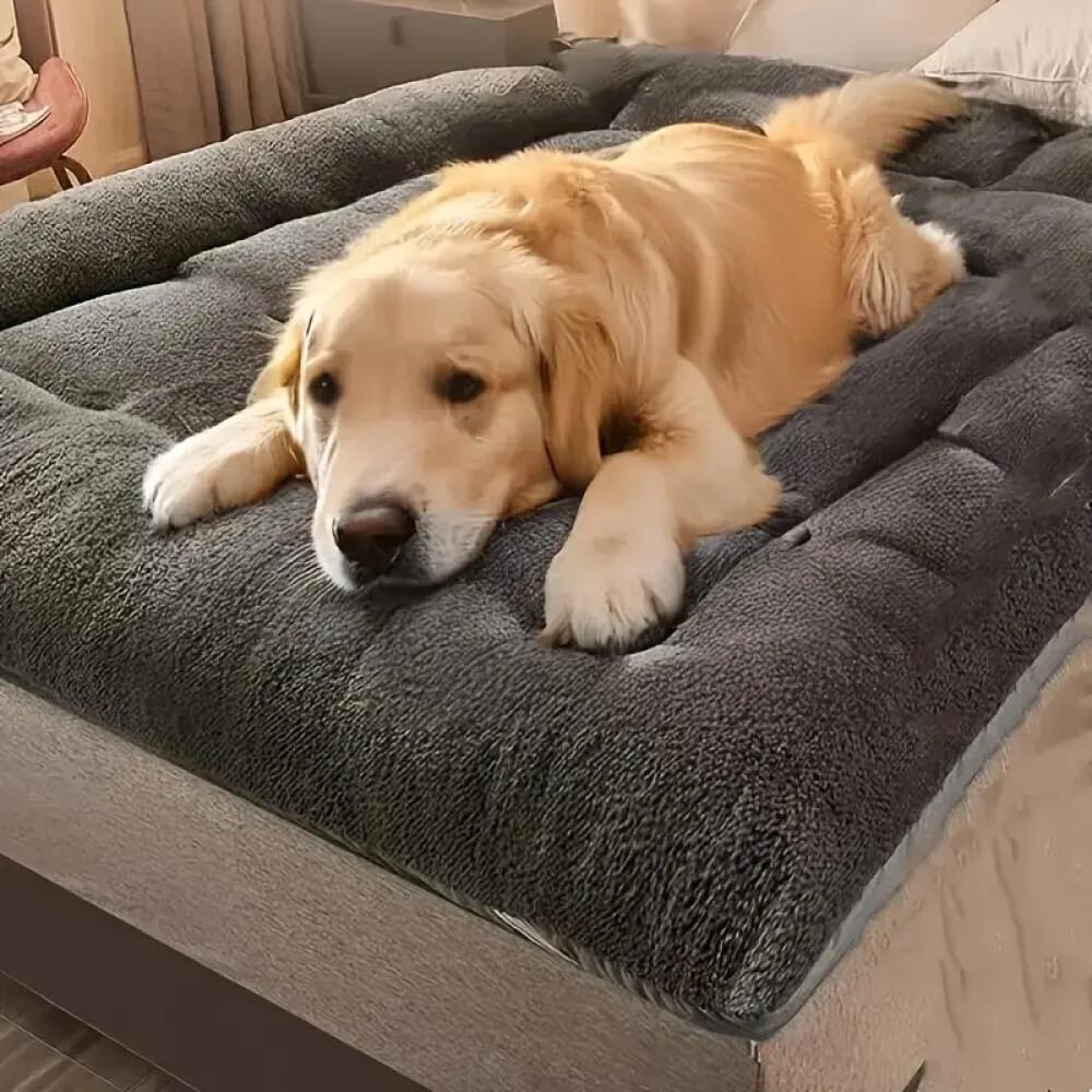 Dog Sofa Bed with Polyester Fiber Filling, Gray L Plush Pet Resting Mat with Thick Soft Cushioning for Cozy Indoor Naps and Everyday Lounging