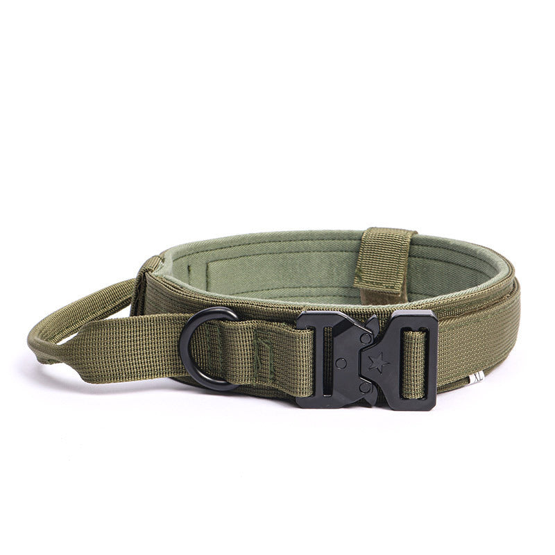 Wide Tactical Dog Collar 1.8 Inch with Control Handle, Quick-Release Metal Buckle and D-Ring, Nylon Walking and Training Collar for Medium and Large Dogs