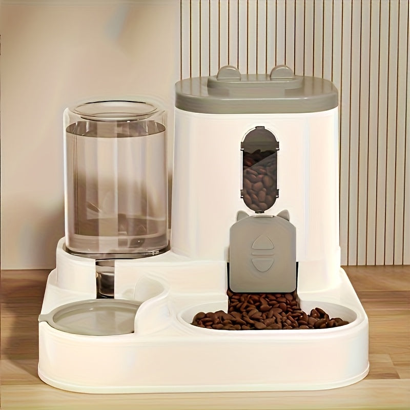 Cat Food and Water Dispenser Combo, 2-in-1 Integrated Pet Feeding and Drinking Station, Listed 4-Piece Set in Gray, Pink or Yellow
