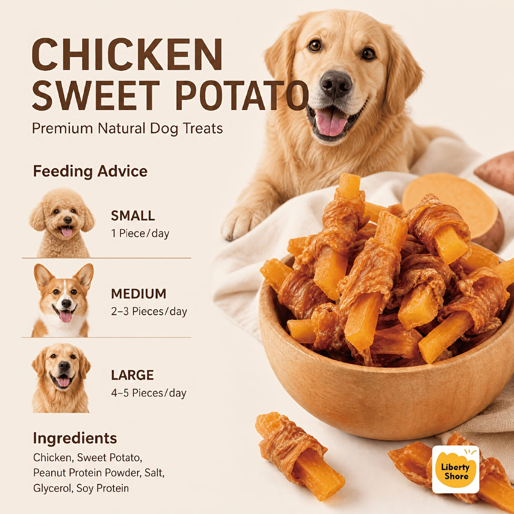 Chicken Wrapped Sweet Potato Dog Treats, 300g, 600g or 900g Chewy Snack Wraps for Supervised Reward Time and Dog Lover Gift Baskets