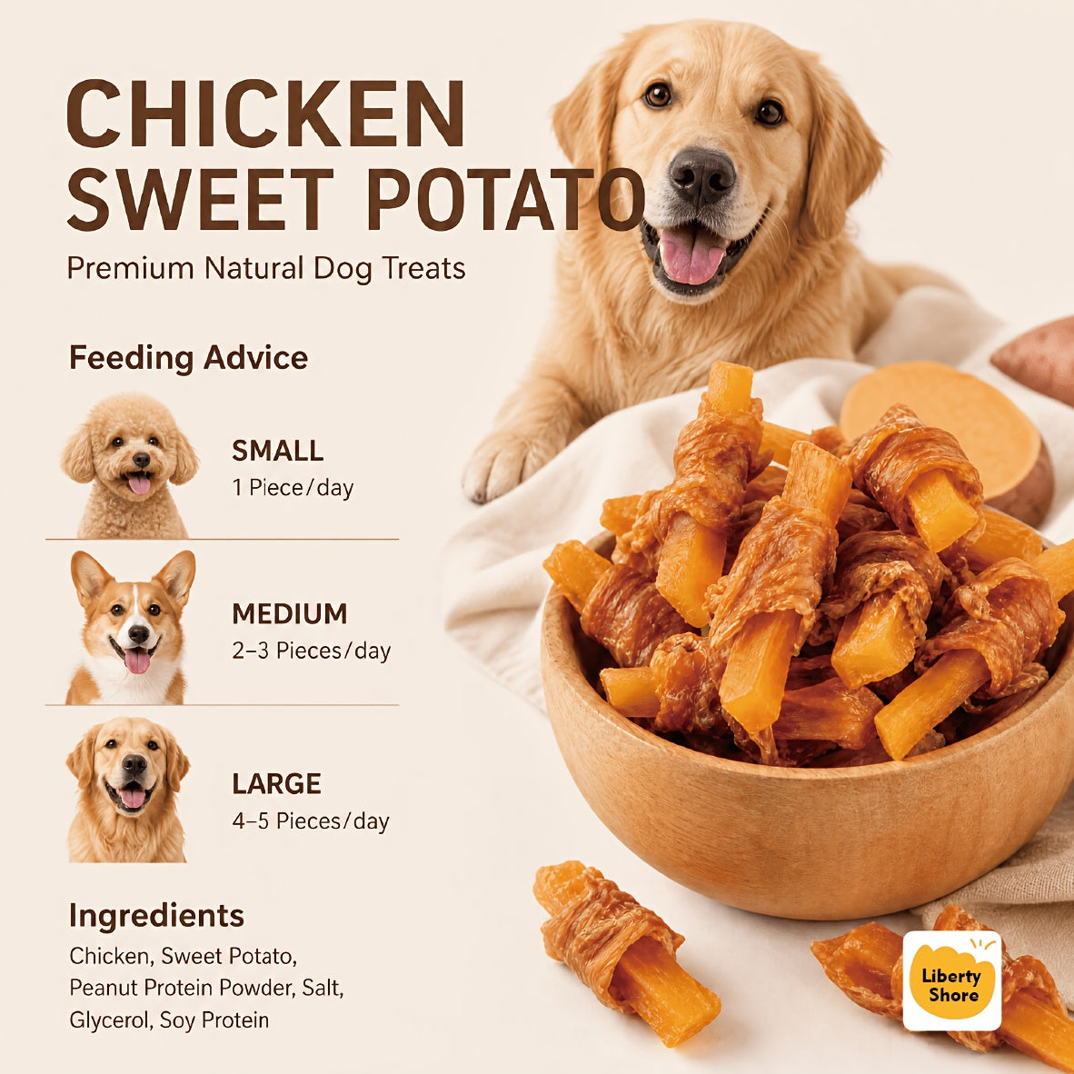 Chicken Wrapped Sweet Potato Dog Treats, 300g, 600g or 900g Chewy Snack Wraps for Supervised Reward Time and Dog Lover Gift Baskets