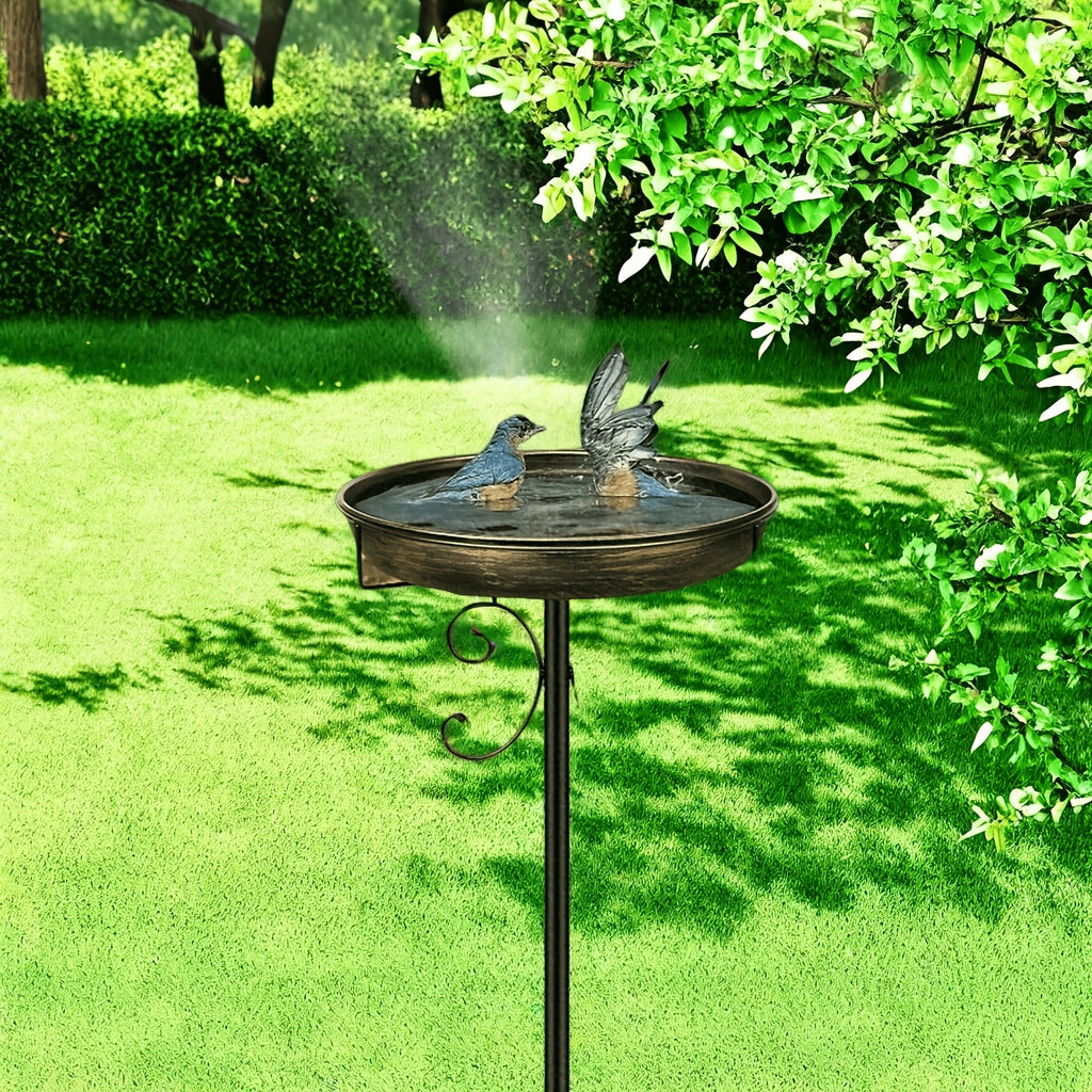 Bird Bath with Removable Metal Basin and Scrollwork Stand, Five-Prong Garden Stake for Outdoor Water or Seed, Single and Double-Layer Options