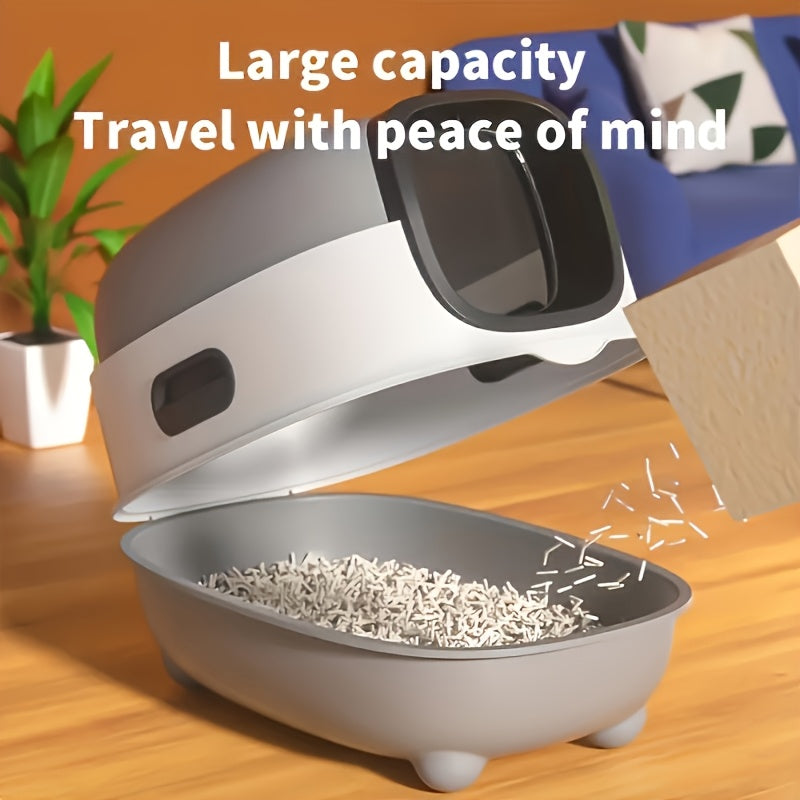 Cat Litter Box with Drawer and Scoop, Fully Enclosed Front-Entry Kitty Toilet for Small to Medium Cats, Easy-Clean Hood in Blue, Gray or Purple