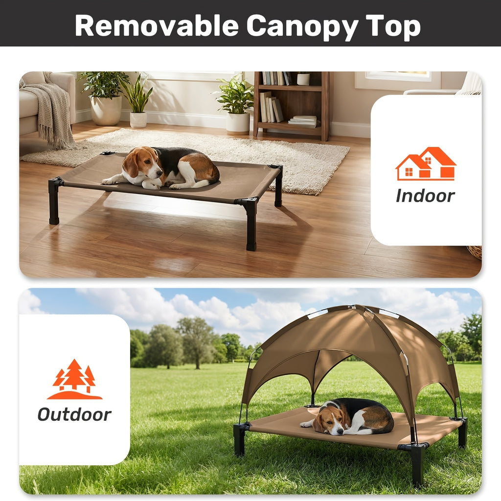 Outdoor Dog Bed with Removable Canopy, Portable Elevated Pet Cot in 42, 51 and 58 Inch Options for Dogs and Cats, Patio and Camping Rest