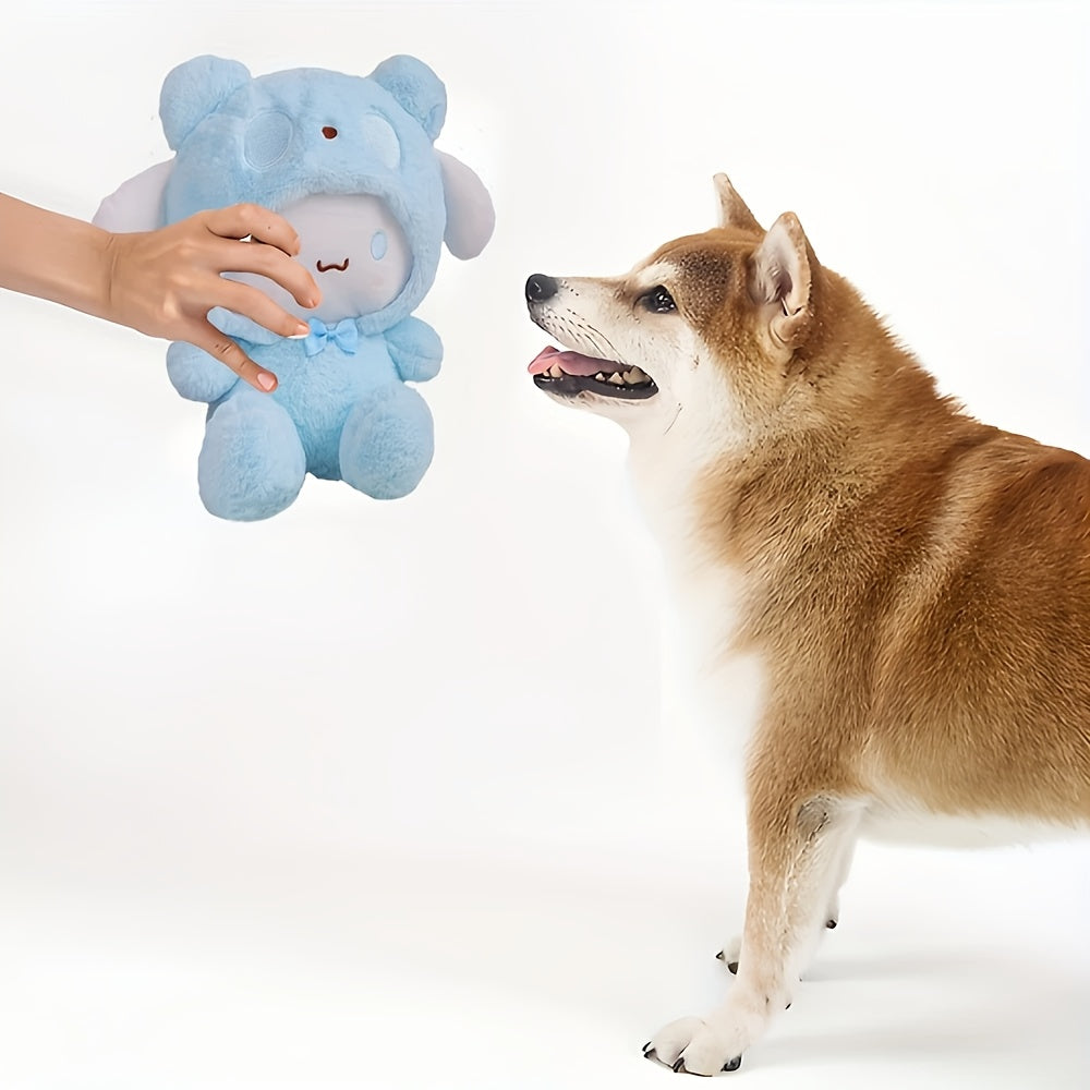 Character Plush Dog Toy with Soft Cushioned Texture, Battery-Free Pet Companion in White, Purple or Blue for Supervised Gentle Indoor Play