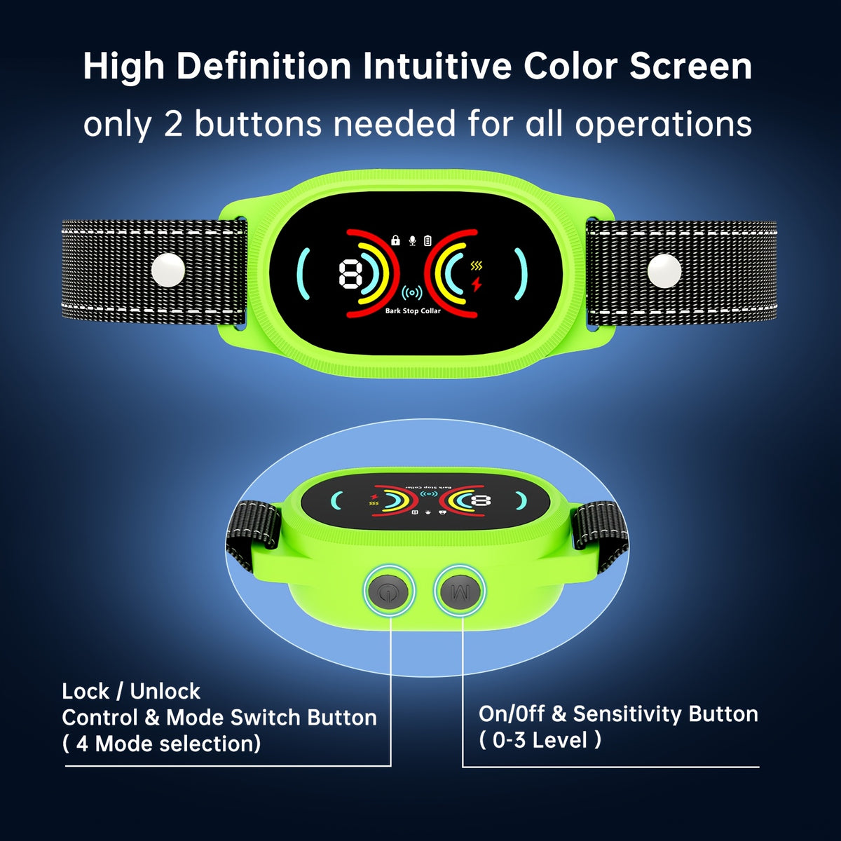 Rechargeable Dog Bark Collar with Beep and Vibration, 4 Selectable Modes and 3 Sensitivity Levels for Owner-Supervised Training, Six Color Options
