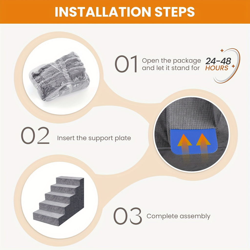 High Density Foam Dog Stairs, Gray 4-Step Pet Steps with Non-Slip Bottom for Small Dogs and Cats to Access Beds, Couches and Sofas