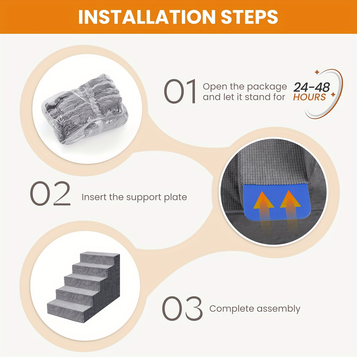 High Density Foam Dog Stairs, Gray 4-Step Pet Steps with Non-Slip Bottom for Small Dogs and Cats to Access Beds, Couches and Sofas