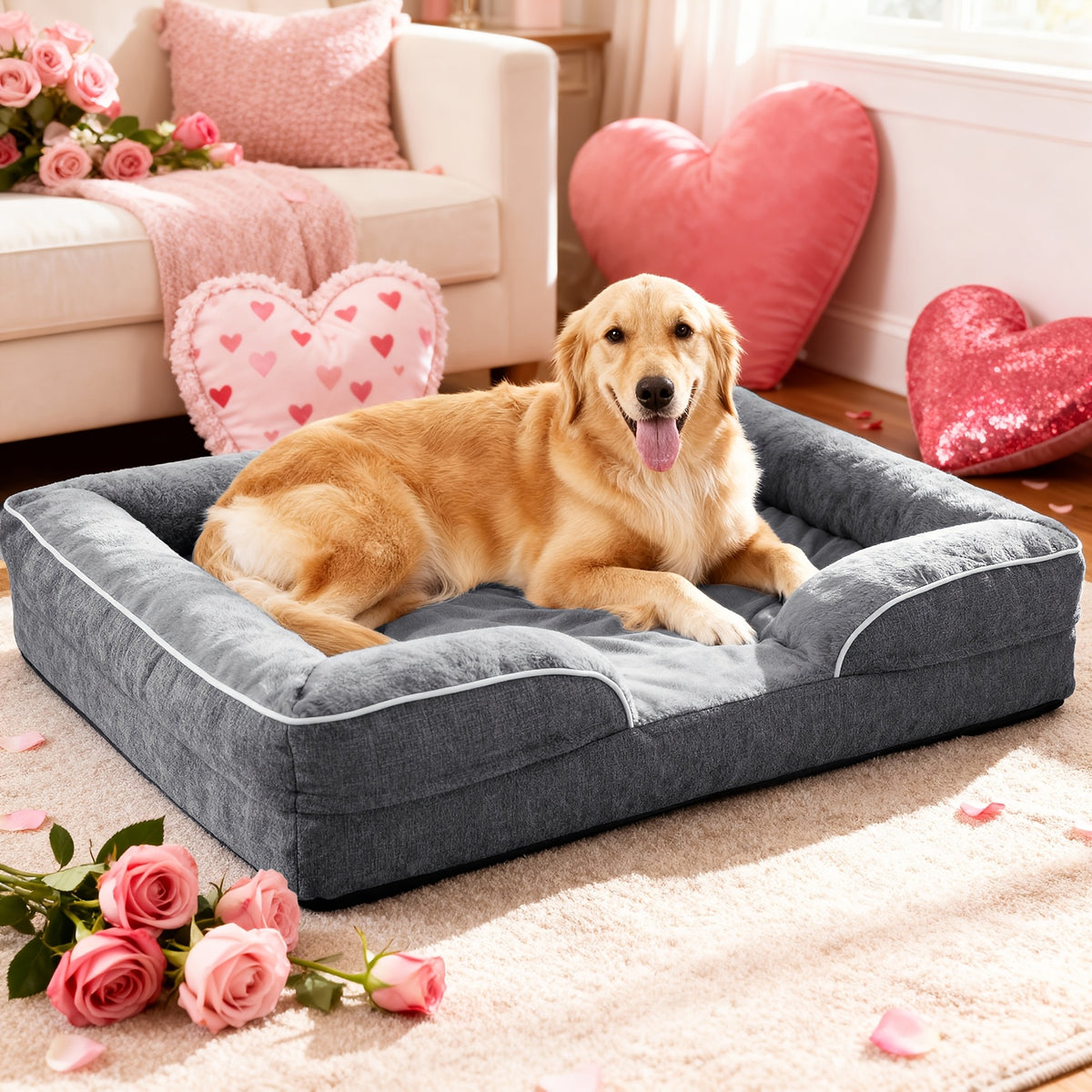 Egg Crate Foam Dog Bed with Removable Washable Cover, Orthopedic Pet Cushion for Small to Large Dogs, Gray Brown and Blue Options in XS to L