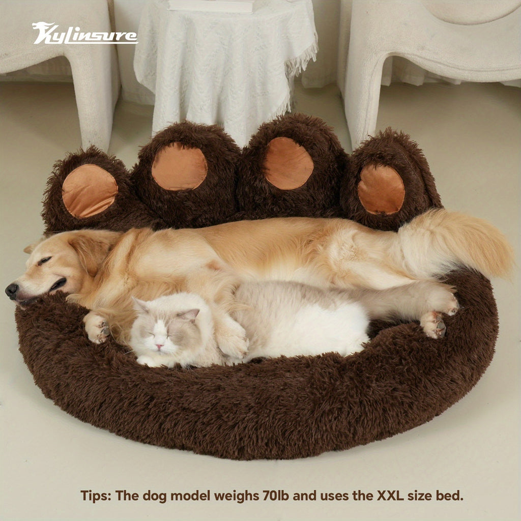 Bear Paw Dog Bed with Plush Raised Sides, Soft Cozy Cat Sleeping Cushion for Indoor Naps, Five Color Options and Six Sizes