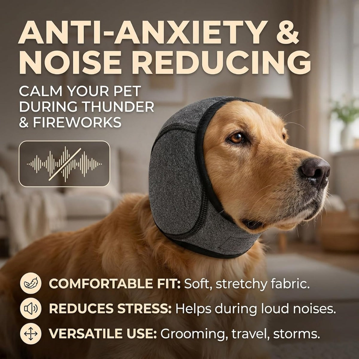 Dog Ear Wrap Grooming Hood, Adjustable Soft Ear Cover with Hook-and-Loop Closure for Supervised Bath-Time and Grooming Routines, Three Sizes and Five Colors