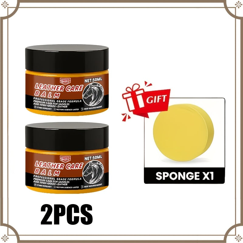 Tack Conditioning Balm with Sponge, QMBFT 2PCS Portable Care Set for Boots, Bags and Belts, Buffable Finish for Everyday Equipment Care