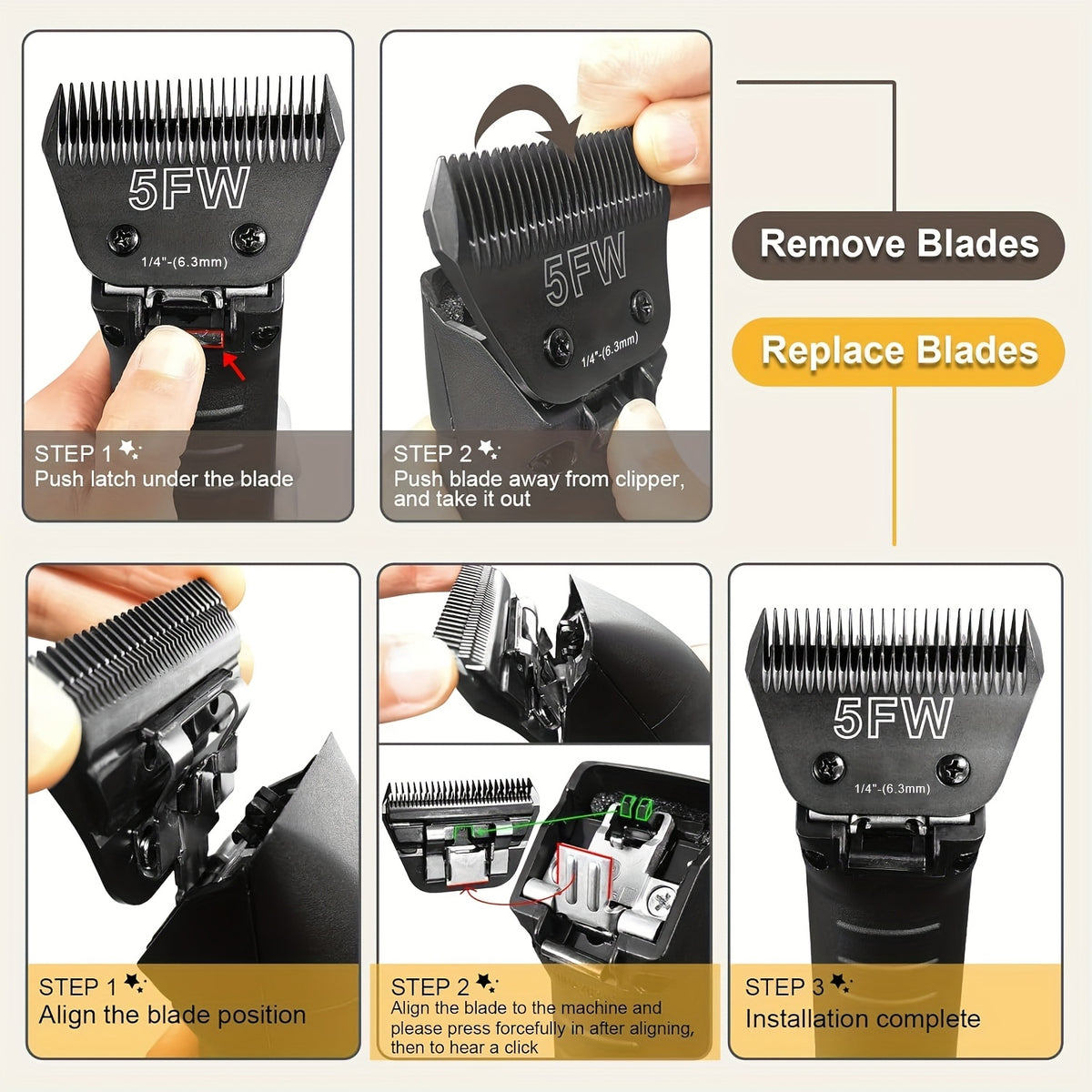 Dog Clipper Blades in 30W, 4FW and 7FW Options, Black Stainless Steel Grooming Replacements Listed for Andis, Oster A5 and KM10 Clippers