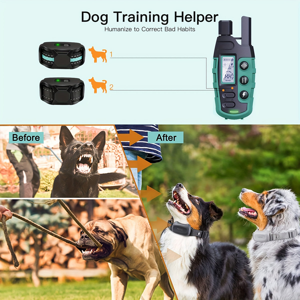 Remote Dog Training Collar 2800ft, Green 2-Dog Option with Vibration and Static Stimulation Modes for Supervised Training Sessions