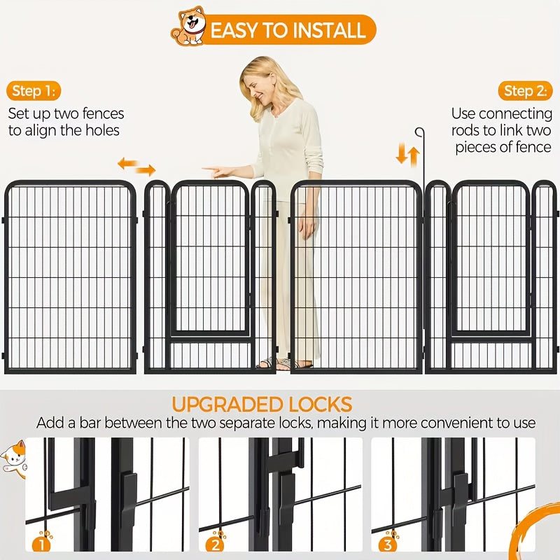 Dog Camping Playpen with Single Door, 8-Panel Foldable Metal Pet Fence in 24 or 40 Inch Options for Indoor Exercise, Outdoor Yards and RV Trips