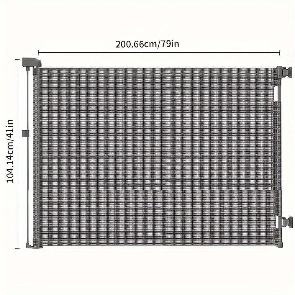 Retractable Mesh Dog Gate for Doorways and Hallways, Indoor Outdoor Pet Barrier in Black, White or Gray, Multiple Sizes up to 197 Inches Wide