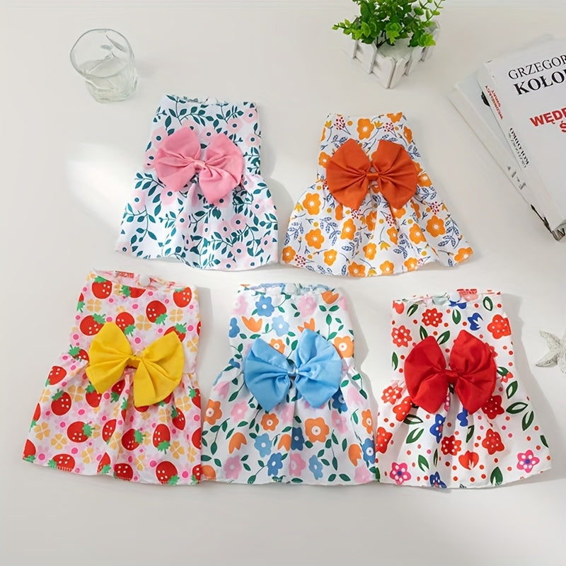 Dog Dress for Small Dogs Girls, 5 Pieces Pet Clothes Set with Bowknot Princess Dress and Flower Skirt, Cute Summer Outfits for Chihuahua Yorkshire Poodle Cats and Puppies, Breathable Puppy Apparel