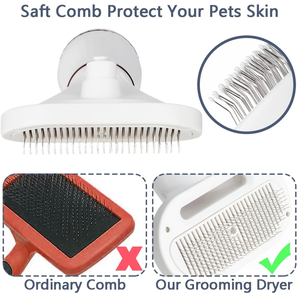 Dog Hair Dryer Brush 2-in-1 with One-Button Hair Removal, Corded Pet Grooming Slicker with 3 Heat Settings for Dogs and Cats, Gold Trim