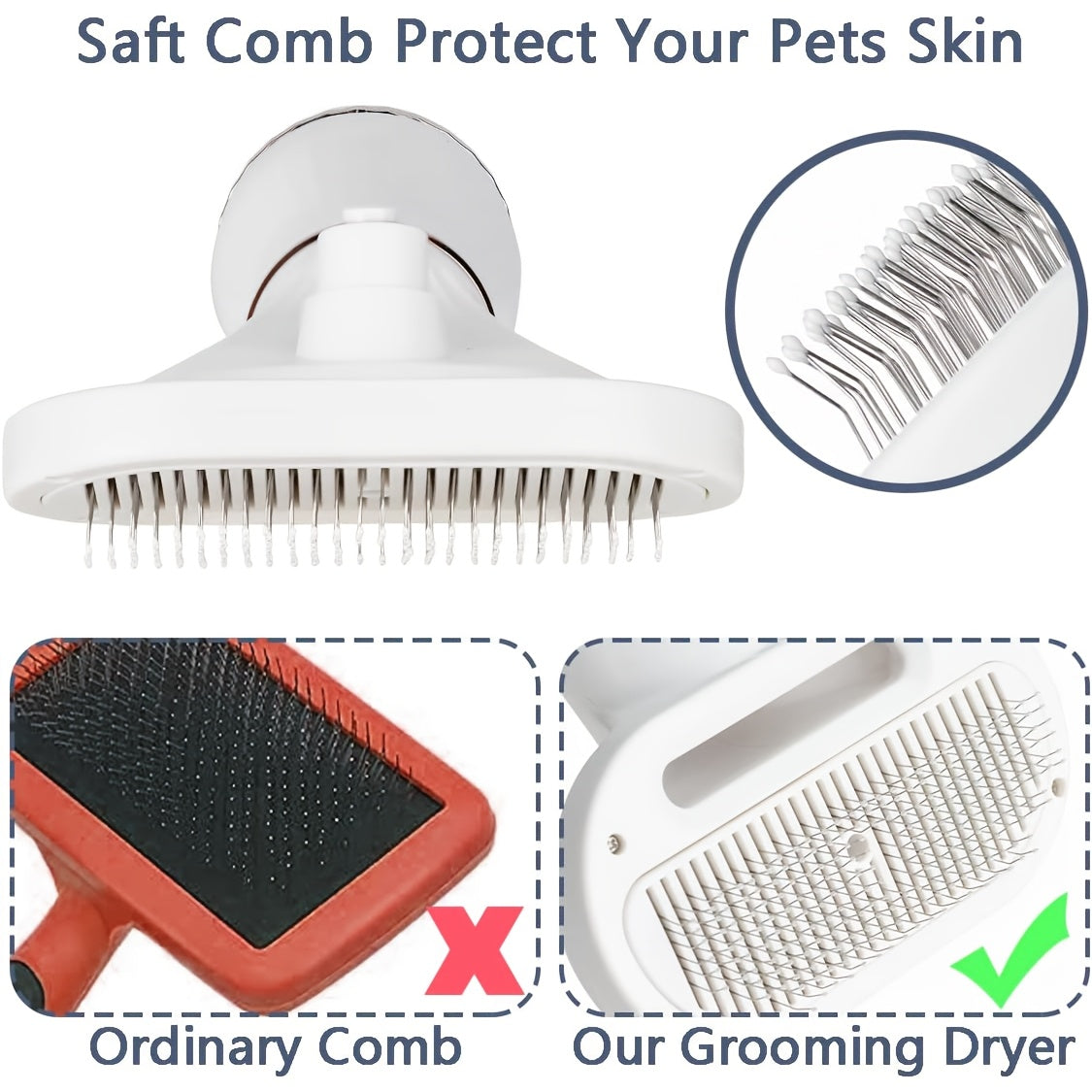 Dog Hair Dryer Brush 2-in-1 with One-Button Hair Removal, Corded Pet Grooming Slicker with 3 Heat Settings for Dogs and Cats, Gold Trim