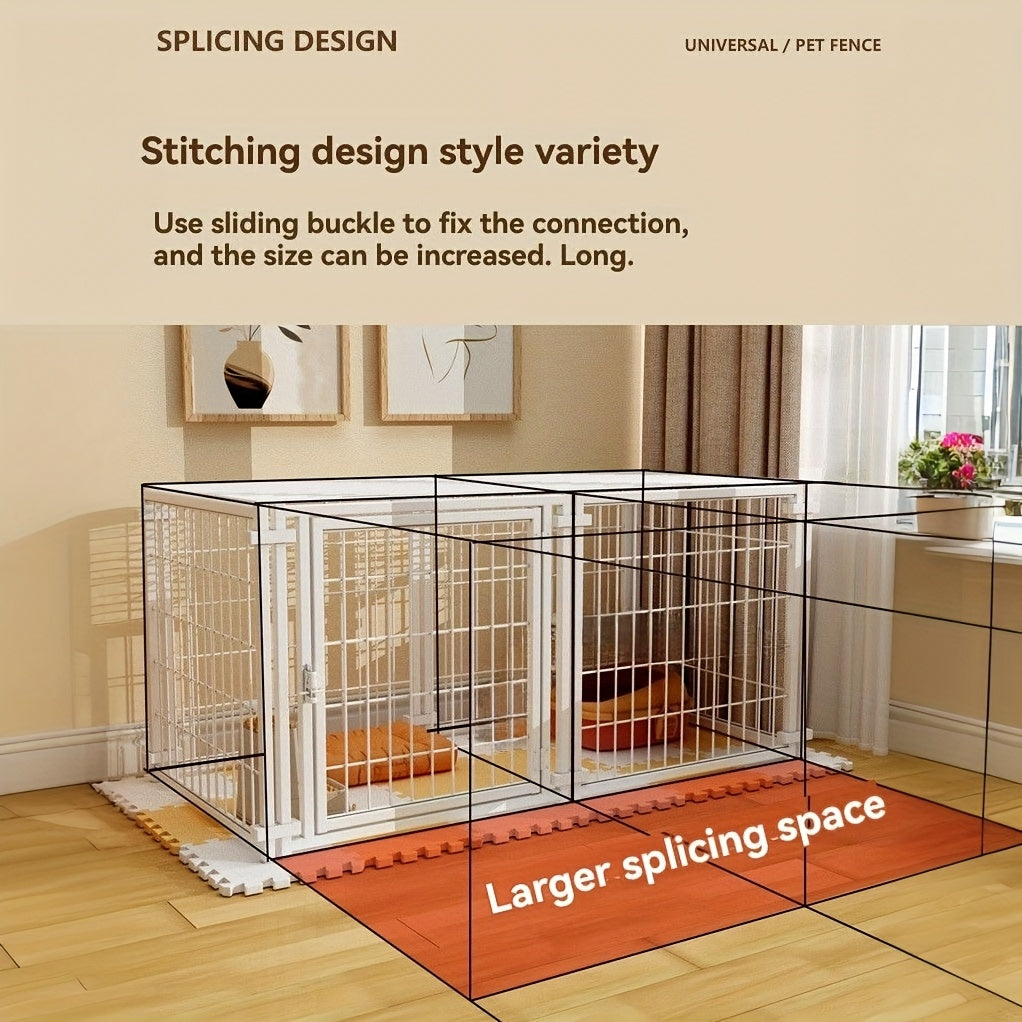 Modular Metal Dog Crate with Top Cover, 47.6-Inch Pet Cage with Configurable Door Placement and Tool-Free Panel Assembly for Home Use