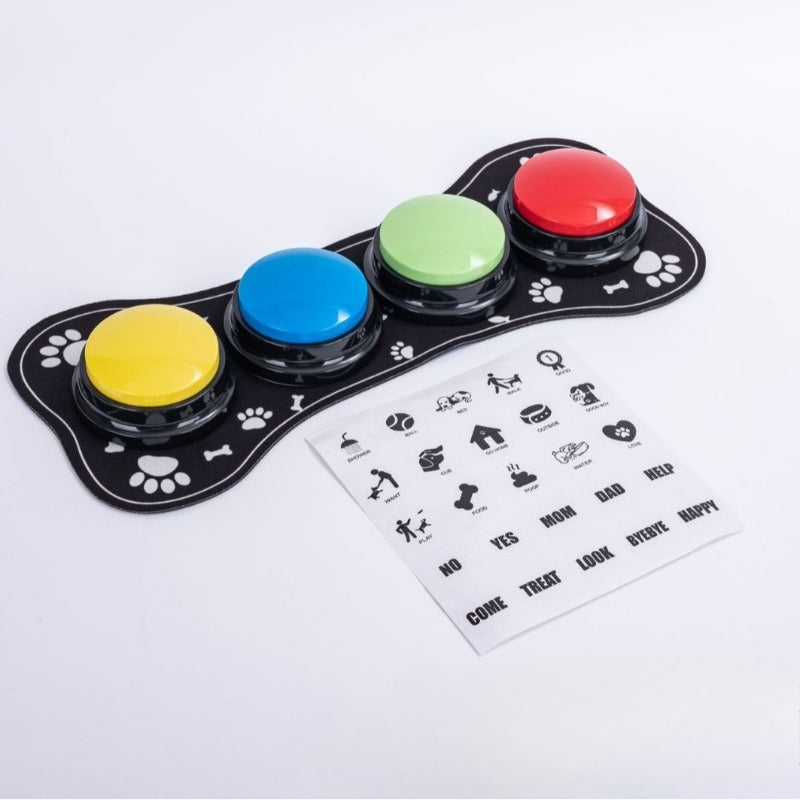 Dog Communication Buttons with Easy-Clean Training Mat for Supervised Talking Button Practice, Model 001 or 002, Batteries Not Included