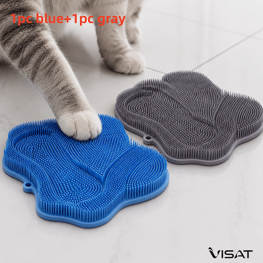 Cat Massage Brush Mat for Self Grooming, 11.02 x 11.81 Inch Wall-Mounted Scratcher Pad for Indoor Cats, Loose Fur Care in Blue, Pink or Gray