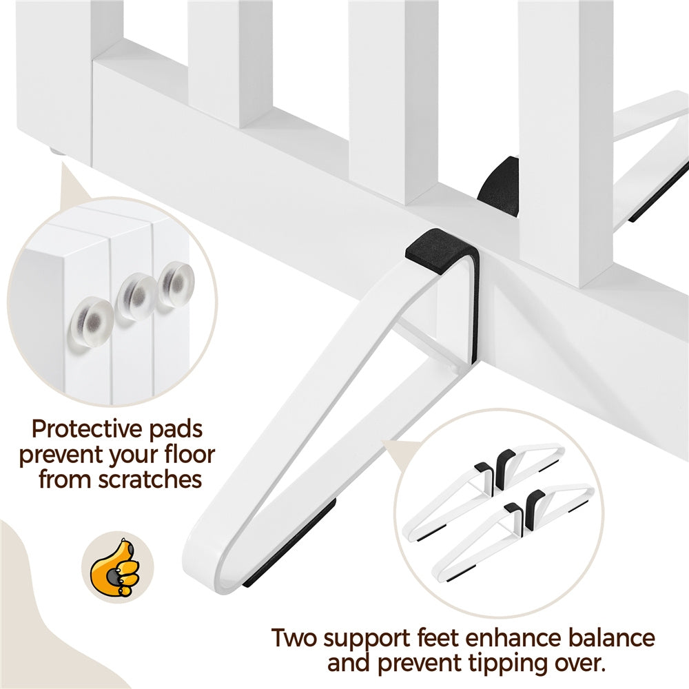 Freestanding Folding Dog Gate in White, 24 Inch Tall MDF Pet Barrier with Door and Two Support Feet for Small Dogs, Indoor Doorways and Hallways