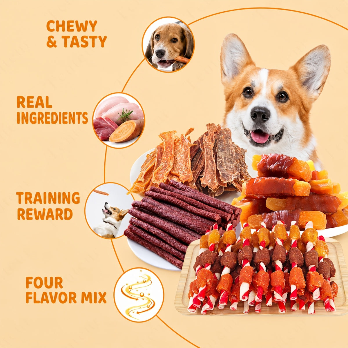Mixed Dog Treat Combo Packs with Chicken and Duck, Beef Stick and Skewer Options, Different Pack Sizes for Supervised Rewards and Snack Time