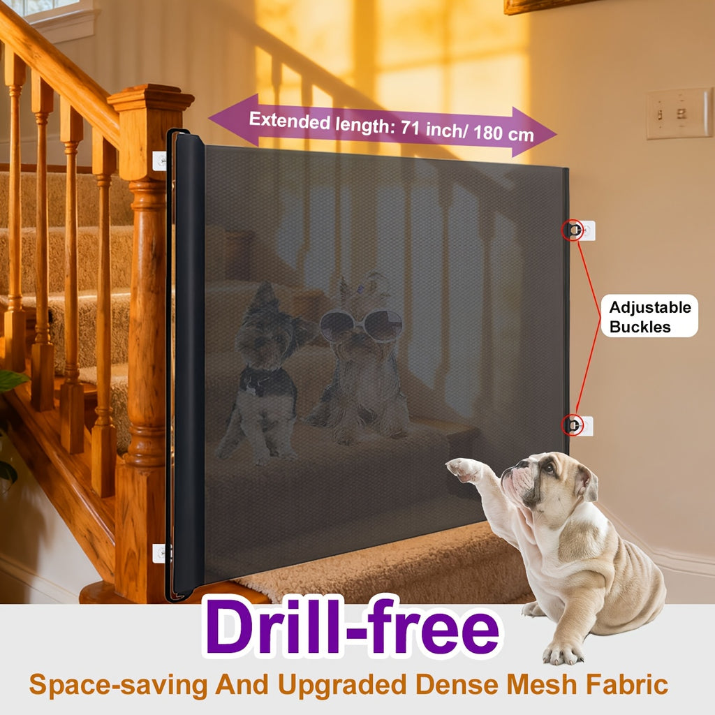 No Drill Mesh Pet Gate in Black, Expandable Dog and Cat Barrier for Doorways and Room Separation, Easy-Install Indoor Pet Fence