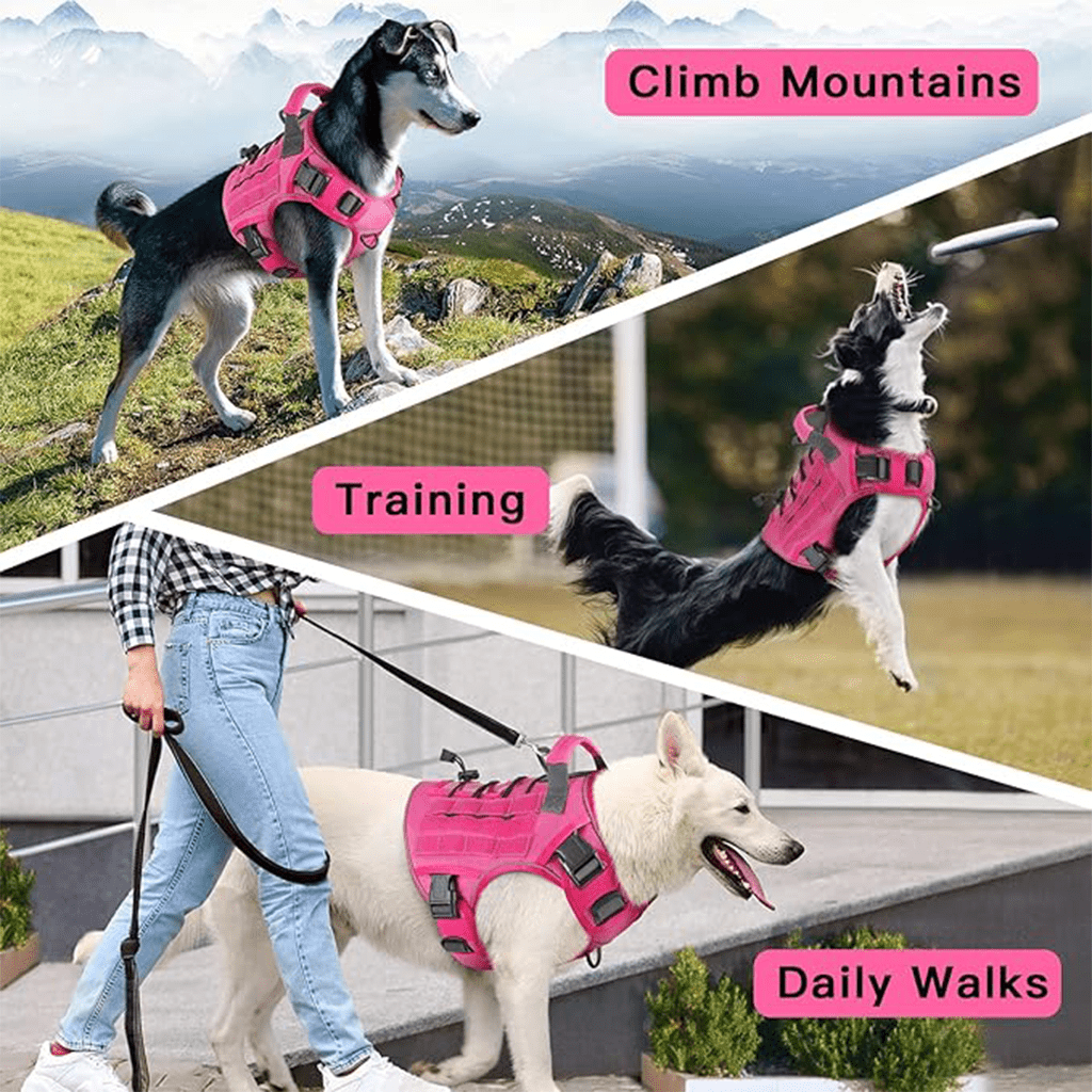 Tactical Dog Harness Vest with Adjustable Reflective Design, Machine Washable Outdoor Walking and Obedience Training Gear in S, M, L and XL