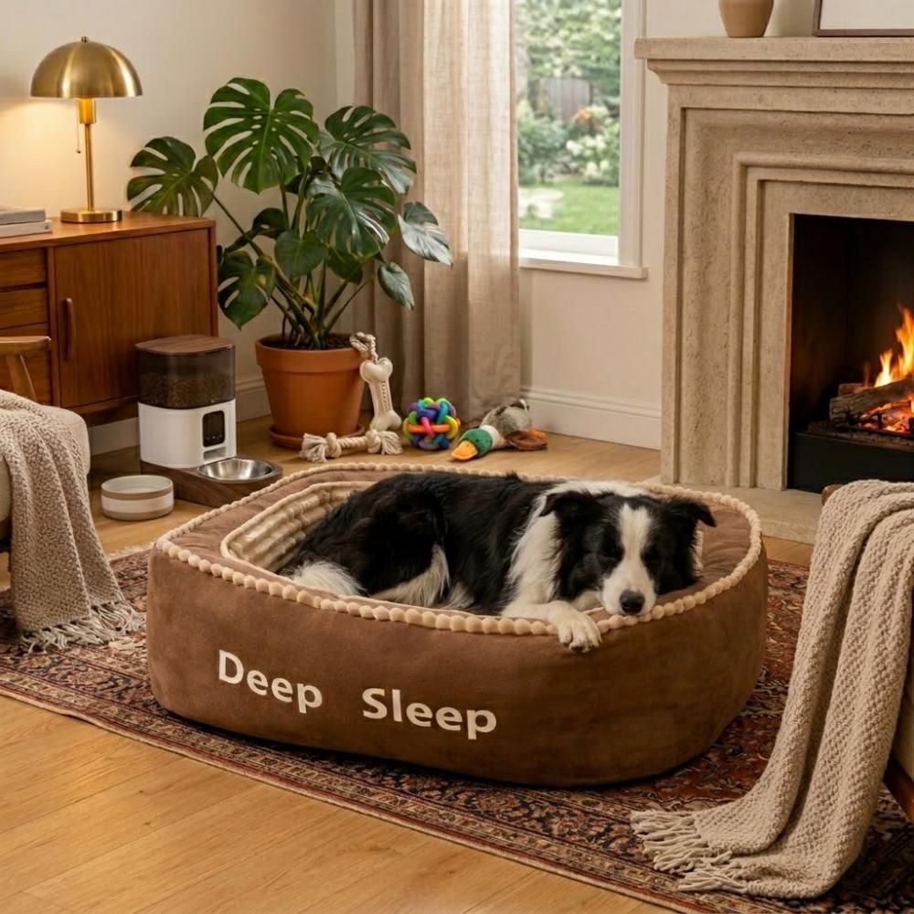 Oval Memory Foam Dog Bed with Removable Washable Cushion and Non-Slip Bottom, Cozy Pet Sofa in Grey or Brown, M to XXL Sizes for Home Rest
