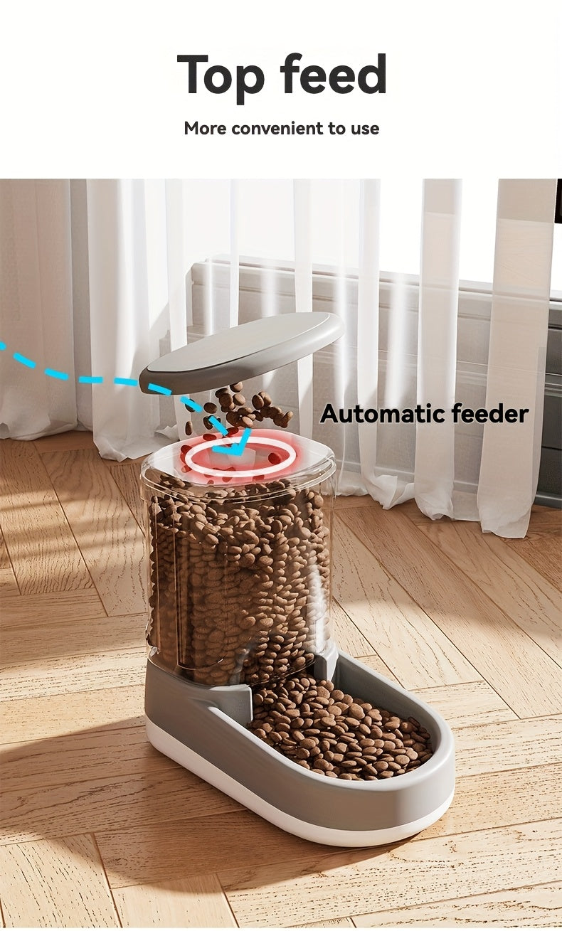 Automatic Dog Feeder and Waterer Set, 2-Piece Plastic Gravity Food and Water Dispensers with Clear Reservoirs for Small, Medium and Large Dogs