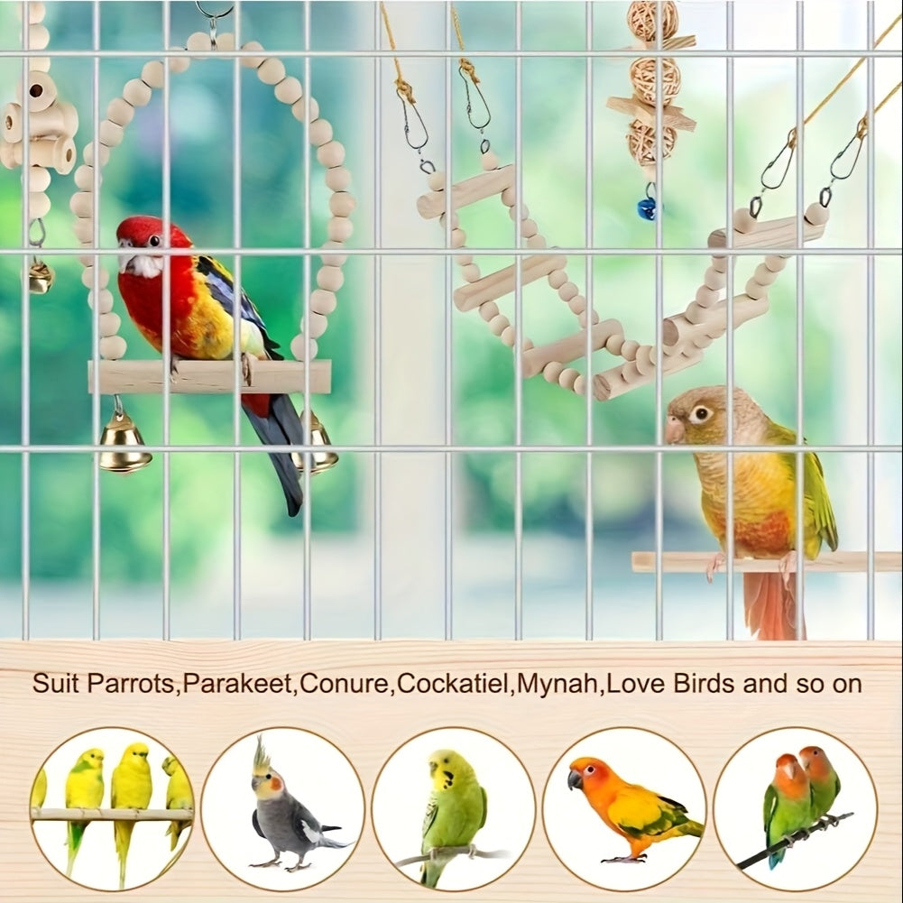 Parrot Cage Toys, 5-Piece Random Bird Swing, Hanging Perch and Climbing Ladder Assortment for Budgies, Parakeets, Cockatiels and Lovebirds