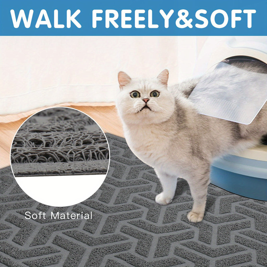 Cat Litter Mat with Soft PVC Surface, Large 46 x 35 Inch Litter Trapping Floor Mat with Non-Slip Backing for Scatter Control, Gray or Blue