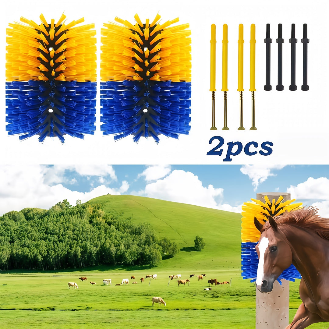 Livestock Scratch Brush 2-Pack or Single, Wall-Mount Grooming and Massage Scratcher with Screws for Horses, Cows, Goats, Sheep and Pigs, Itch Relief for Farm and Ranch