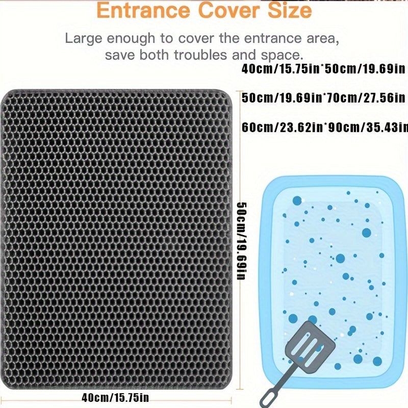 Double-Layer Honeycomb Cat Litter Mat, Washable Litter Box Scatter Catcher in Three Sizes and Light Gray, Dark Gray or Black for Indoor Cat Cleanup